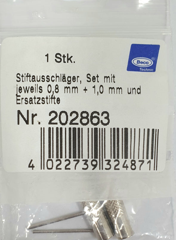 Set of pin extractors, Ø 0,8 and 1 mm, with spare pins