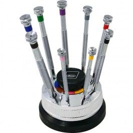 Screwdrivers Set x 9 set in a revolving Base with spares.
